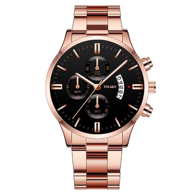 Relojes de hombre con calendario de seis agujas y tres ojos de moda empresarial, correa de acero para hombre.
