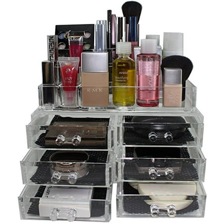 Clear Acrylic Cosmetics Makeup Organizer 6 Drawers with 8 Compartments Top Section B11706