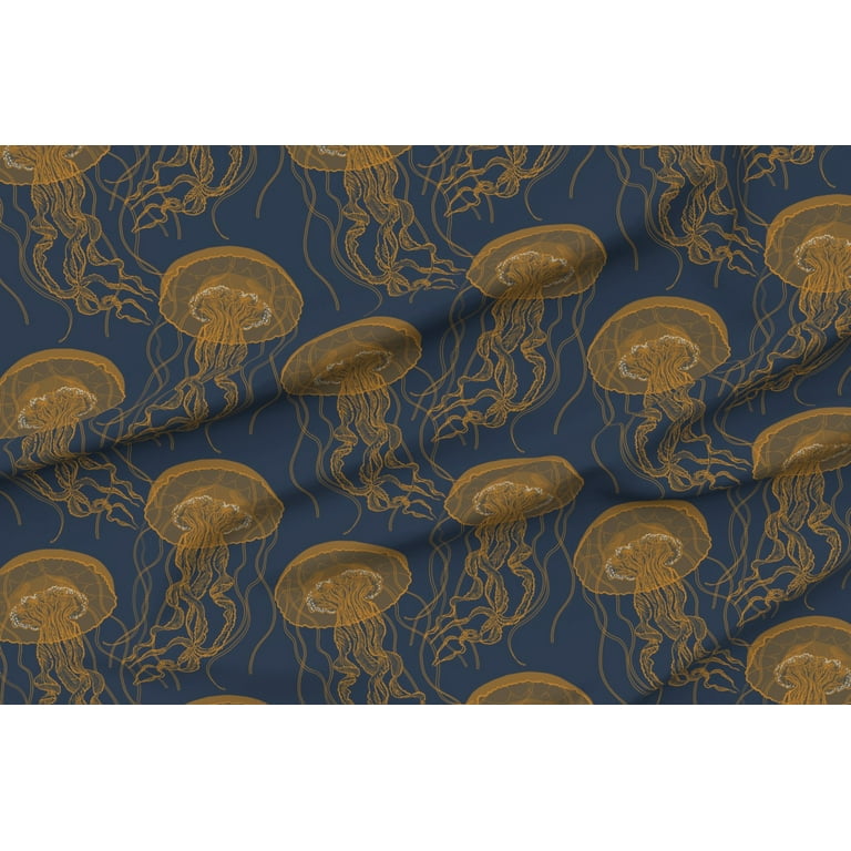 Spoonflower Fabric - Fish Hawaii Ocean Jellyfish Beach Ocean Blue Yellow  Printed on Organic Cotton Sateen Fabric Fat Quarter - Sewing Quilting  Apparel Home Decor 