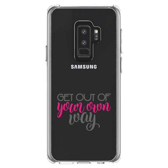DistinctInk Clear Shockproof Hybrid Case for Samsung Galaxy S9  PLUS (6.2" Screen) - TPU Bumper Acrylic Back Tempered Glass Screen Protector - Get Out of Your Own Way
