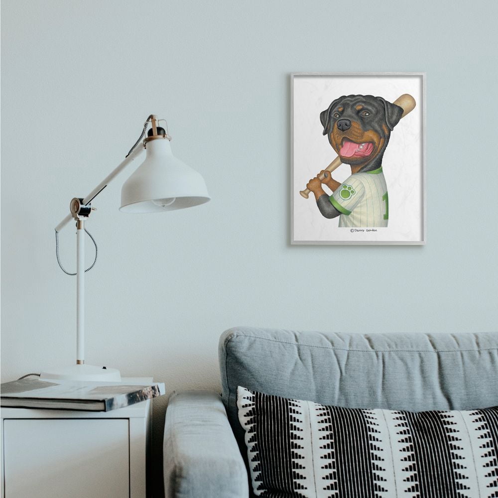 Stupell Industries Rottweiler Baseball Player Family Dog Sports Designed by Danny Gordan