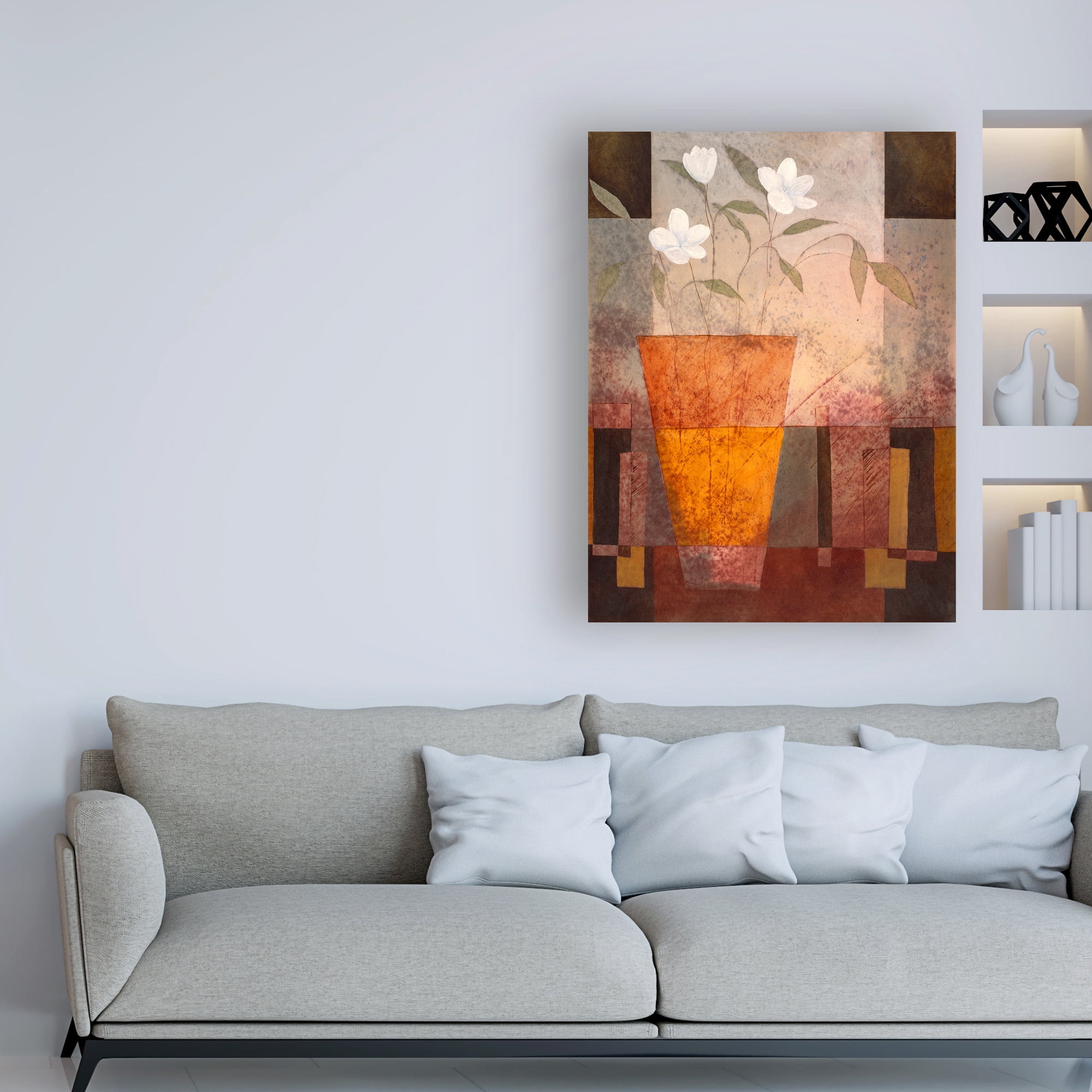 Trademark Fine Art 'White Flowers In Orange Vase' Canvas Art by Pablo Esteban