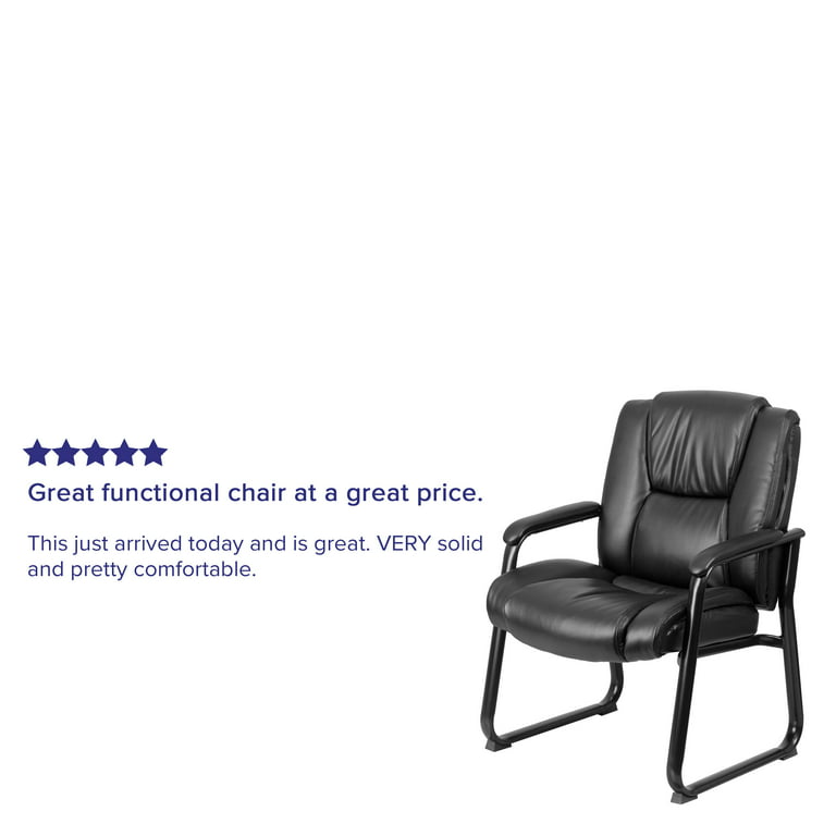 Emma + Oliver Black LeatherSoft Side Chair with Lumbar Support and Sled Base