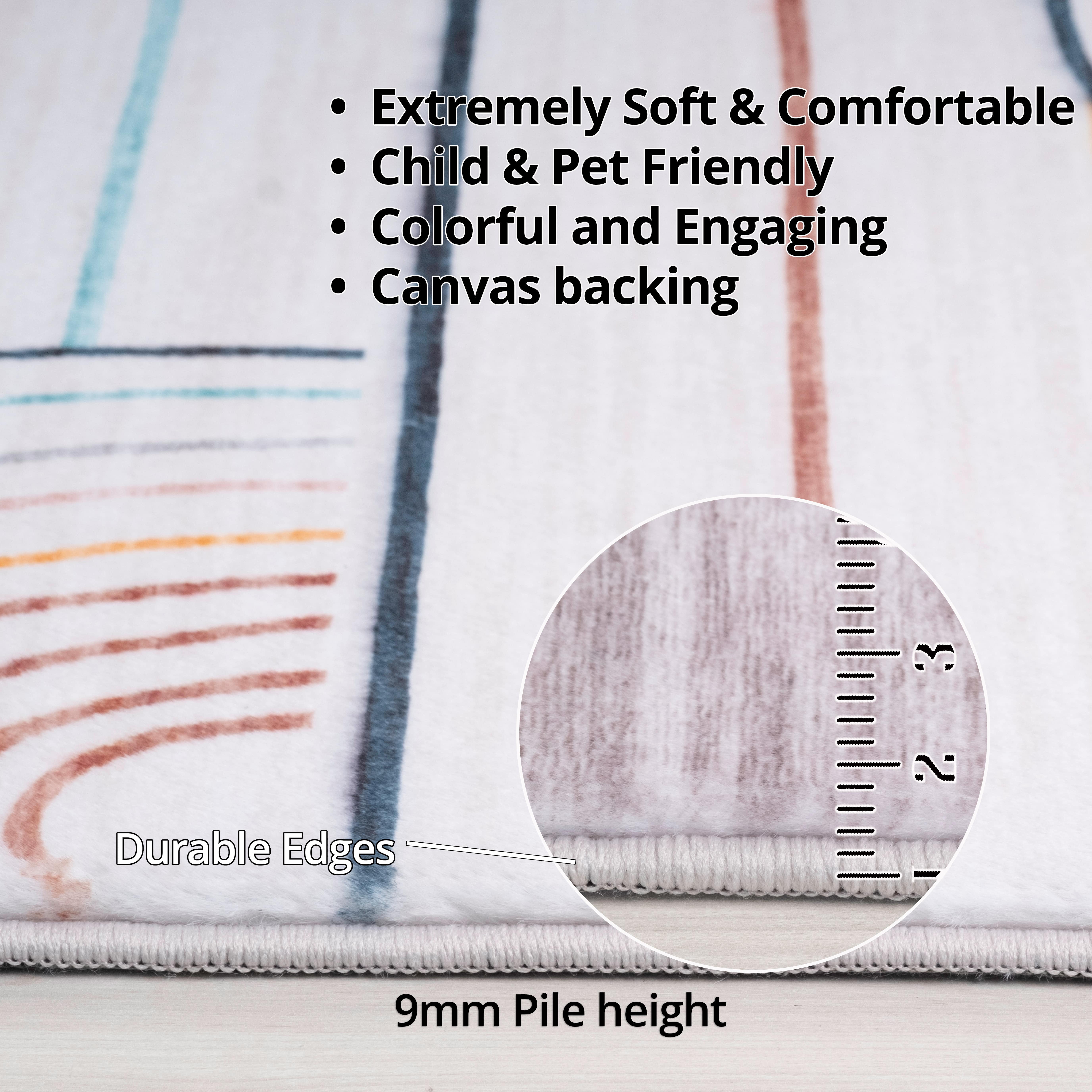 Tapis Branch Soft Steps Playtime a rayures colorees arc-en-ciel, bleu et rose - Garçons et filles dans la salle de jeux, la chambre d'enfant, la chambre