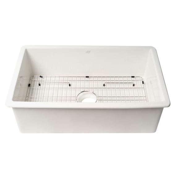 ALFI brand ABF3219SUD-W White 32" x 19" Single Bowl Fireclay Undermount / Drop In Fireclay Kitchen Sink