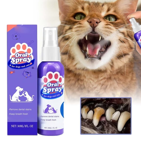 CaiTeLin Pet Oral Spray Freshener, Dog Cat Breath Teeth Cleaning Spray with Gentle Formula and Mint Scent, 1 fl oz Mouth Care Solution for Home Daily Grooming Cleaning Use