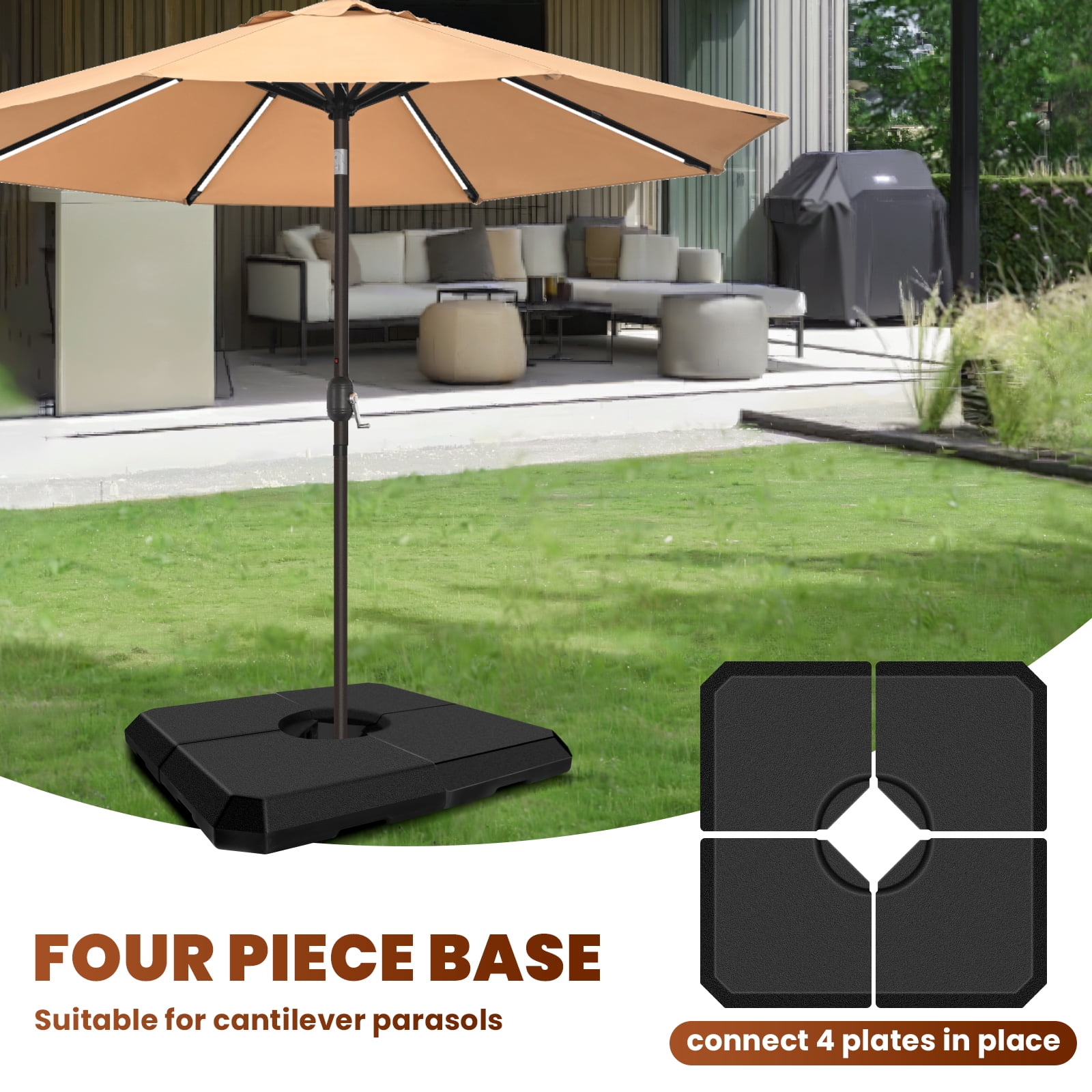 356 lbs Heavy Duty Umbrella Base for Offset Hanging Umbrella & Cantilever Umbrella, with Water or Sand Filled, Square Weighted Plate Set for Decks, Gardens or Swimming Pools, Black