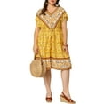 thumbnail image 5 of Agnes Orinda Women's Plus Size Boho Dress Floral V Neck Drop Shoulder Drawstring Waist Beach Dresses 1X Yellow, 5 of 7