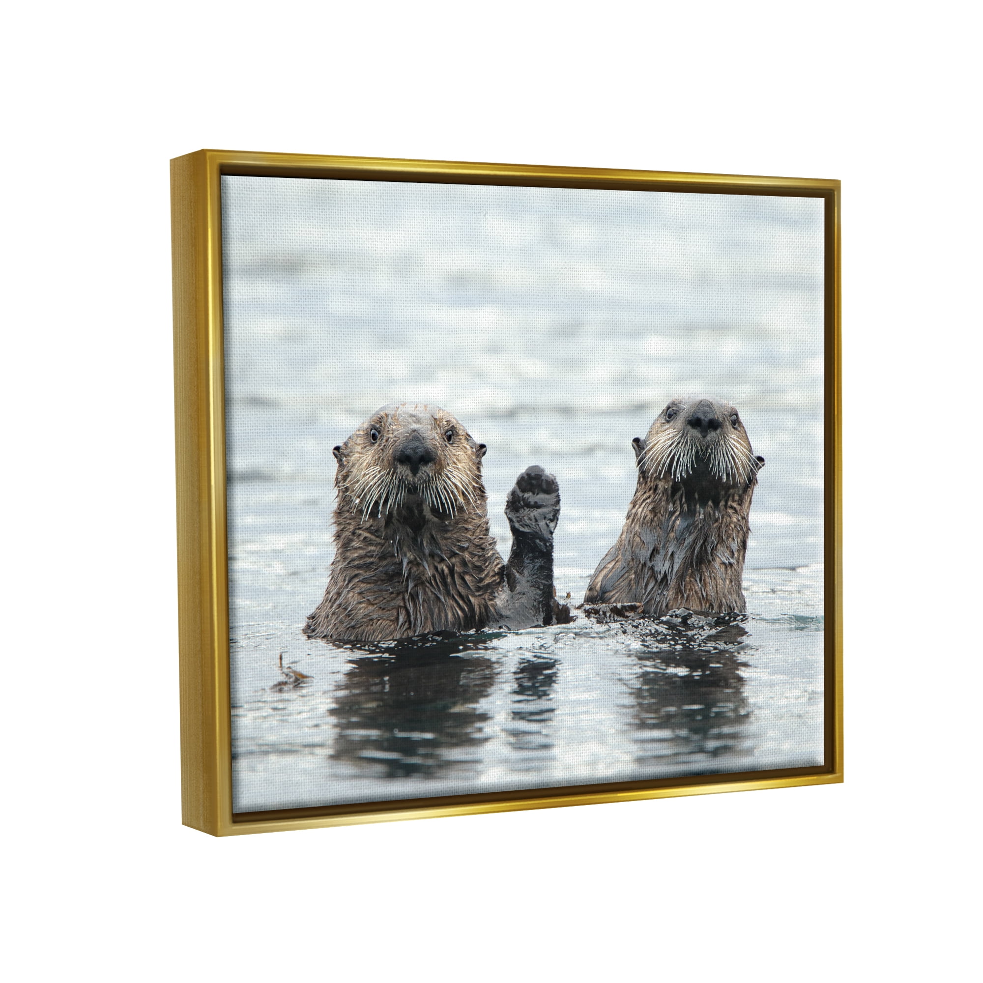 Stupell Industries Peeking Otters in Water Animals & Insects Photography Gold Floater Framed Canvas Art Print Wall Art, 31 x 25