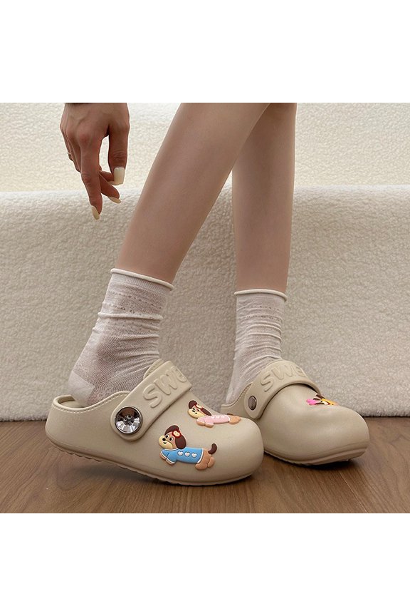 2026 New Cute Cartoon Puppy Decor Adjustable Strap Closed Toe Clogs Multi-color EVA Casual Garden Slippers