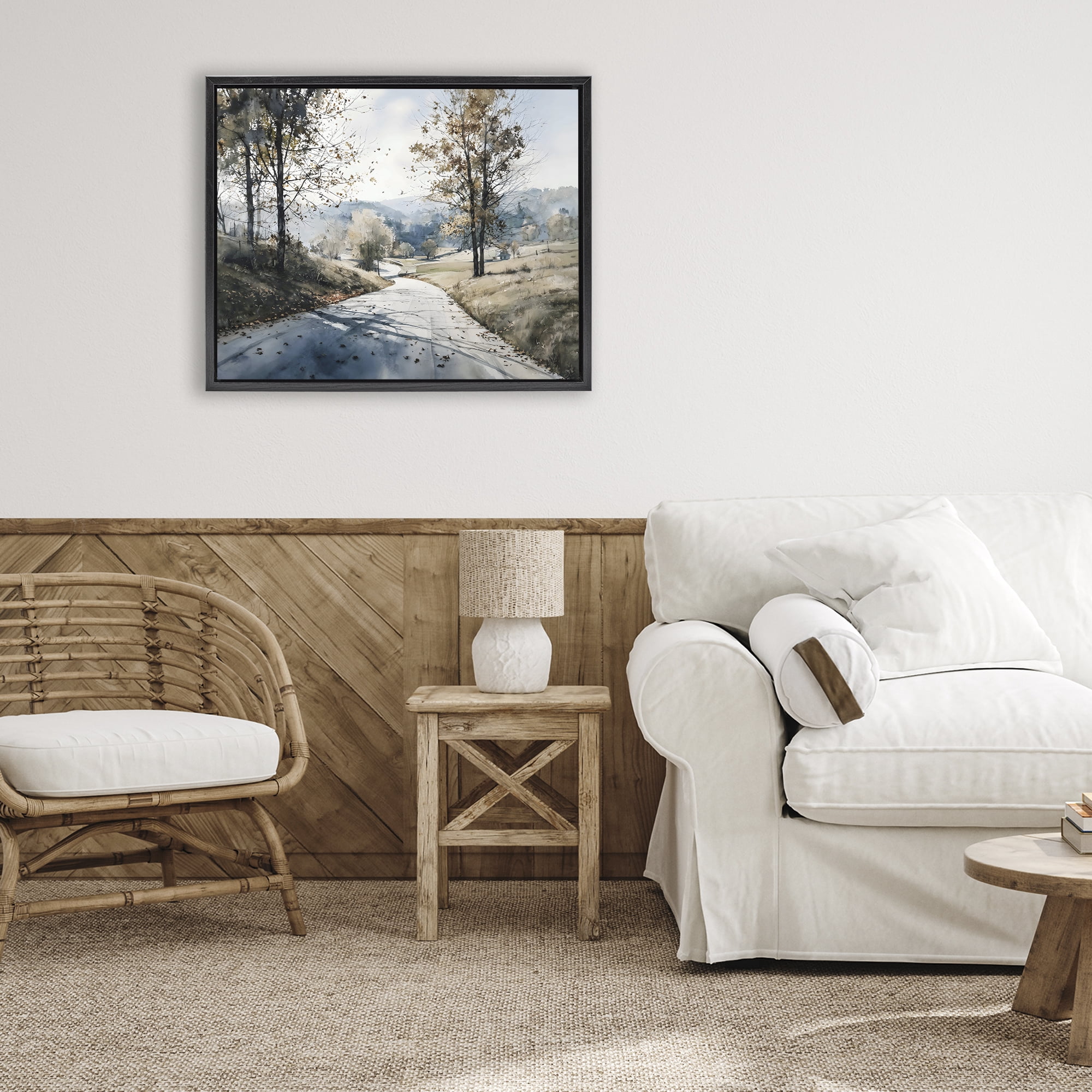 Stupell Industries Country Road in Autumn Black Framed Floater Canvas Wall Art, design by Franklyn Gregory