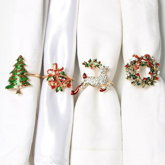 SPRING PARK Christmas Wreath Napkin Rings Metal Napkin Buckle Napkin Holder Kitchen Decor