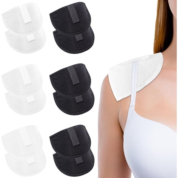 6 Pairs Self Adhesive Shoulder Pads Sponge Shoulder Pads Non Slip Shoulder Protectors Soft Covered Sewing Foam Pads for Blazer Clothes (Black&White) 6 Pairs Black and White