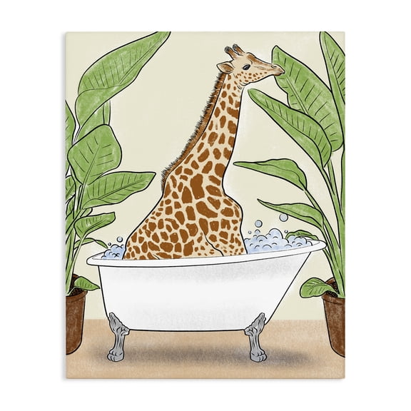 Stupell Industries Cottage Bathing Giraffe & Plants Canvas Art, 16 x 20, by Marcus Prime