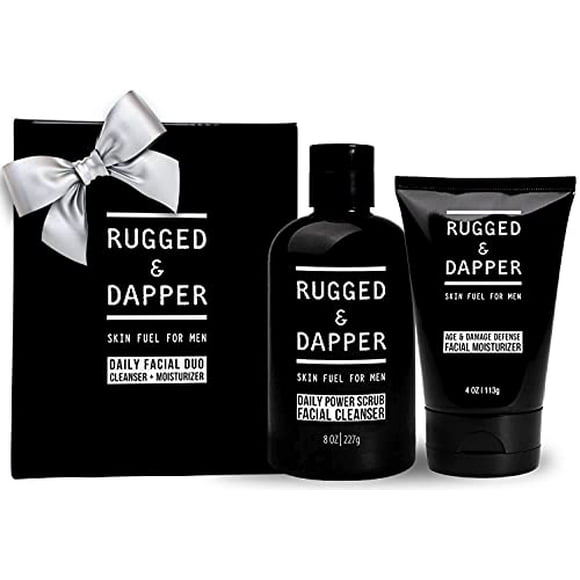 RUGGED & DAPPER Daily Duo Skincare Set for Men | Includes Age + Damage Defense Moisturizer & Daily Power Scrub Face Wash