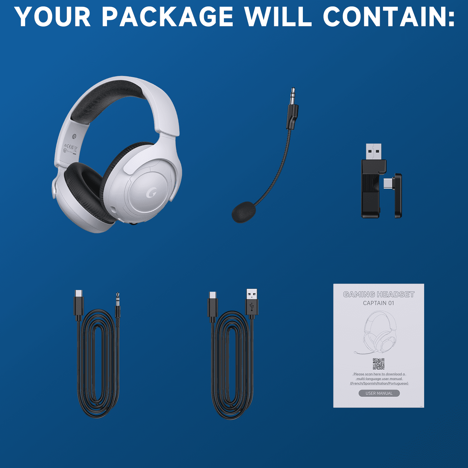 Froura Wireless Gaming Headsets for PS5 PC Switch PC with Bluetooth 5.2, 2.4 GHz USB Gaming Headphones with Detachable Noise Canceling Mic, 40H, 3.5mm Wired for Xbox Series,White