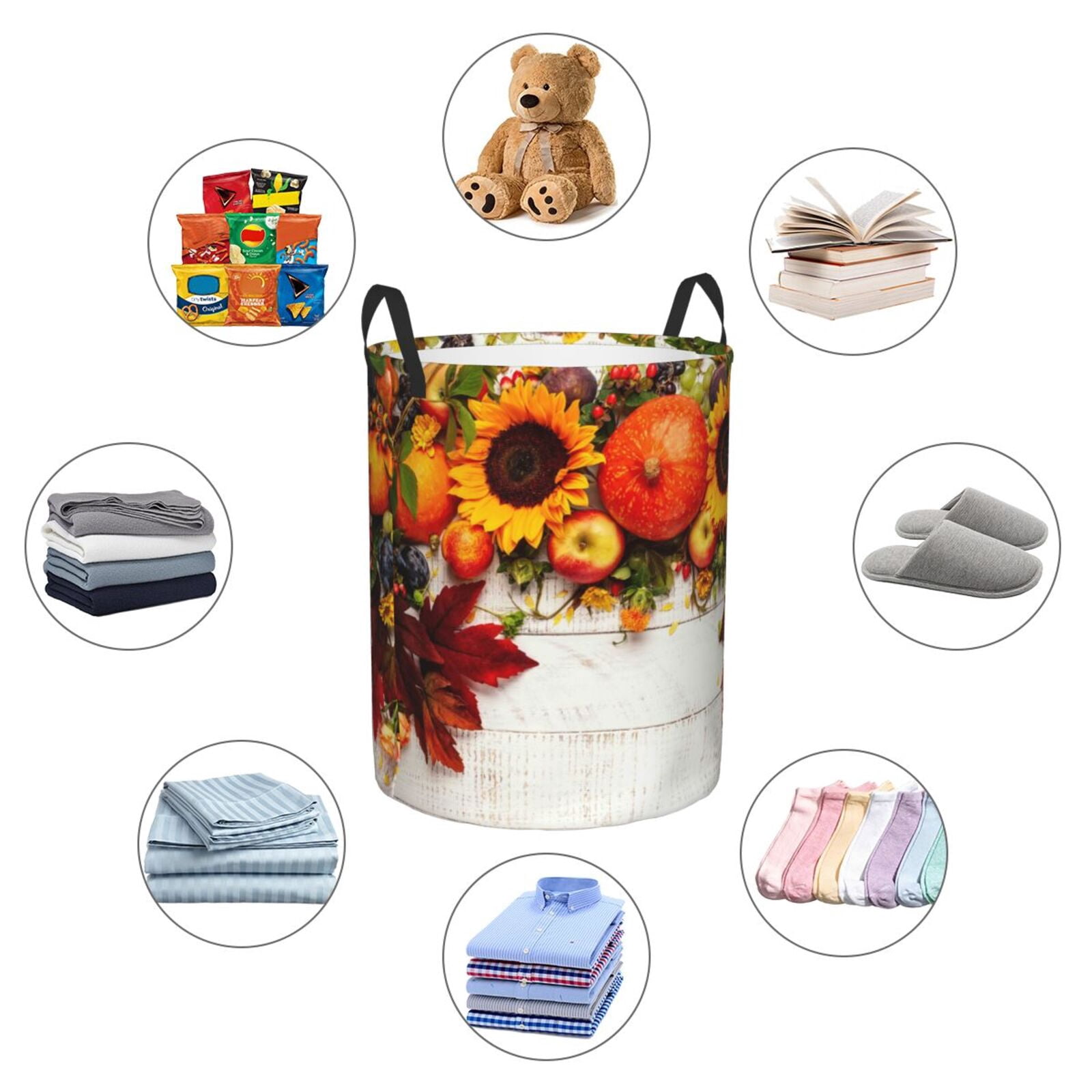 Large Laundry Basket with Handles - Thanksgiving Autumn Pumpkins Fall Leaves Kids Baby Dirty Clothes Laundry Hamper for Bedroom Aesthetic