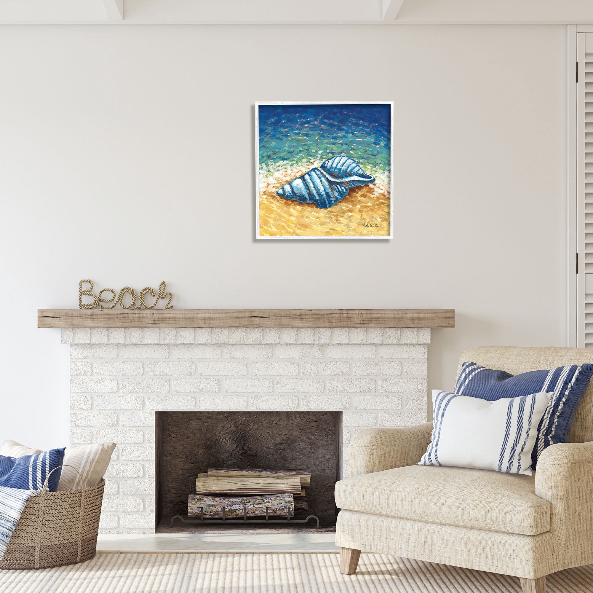 Stupell Industries Conch Shells by Shore Animals & Insects Painting White Framed Art Print Wall Art, 24 x 24