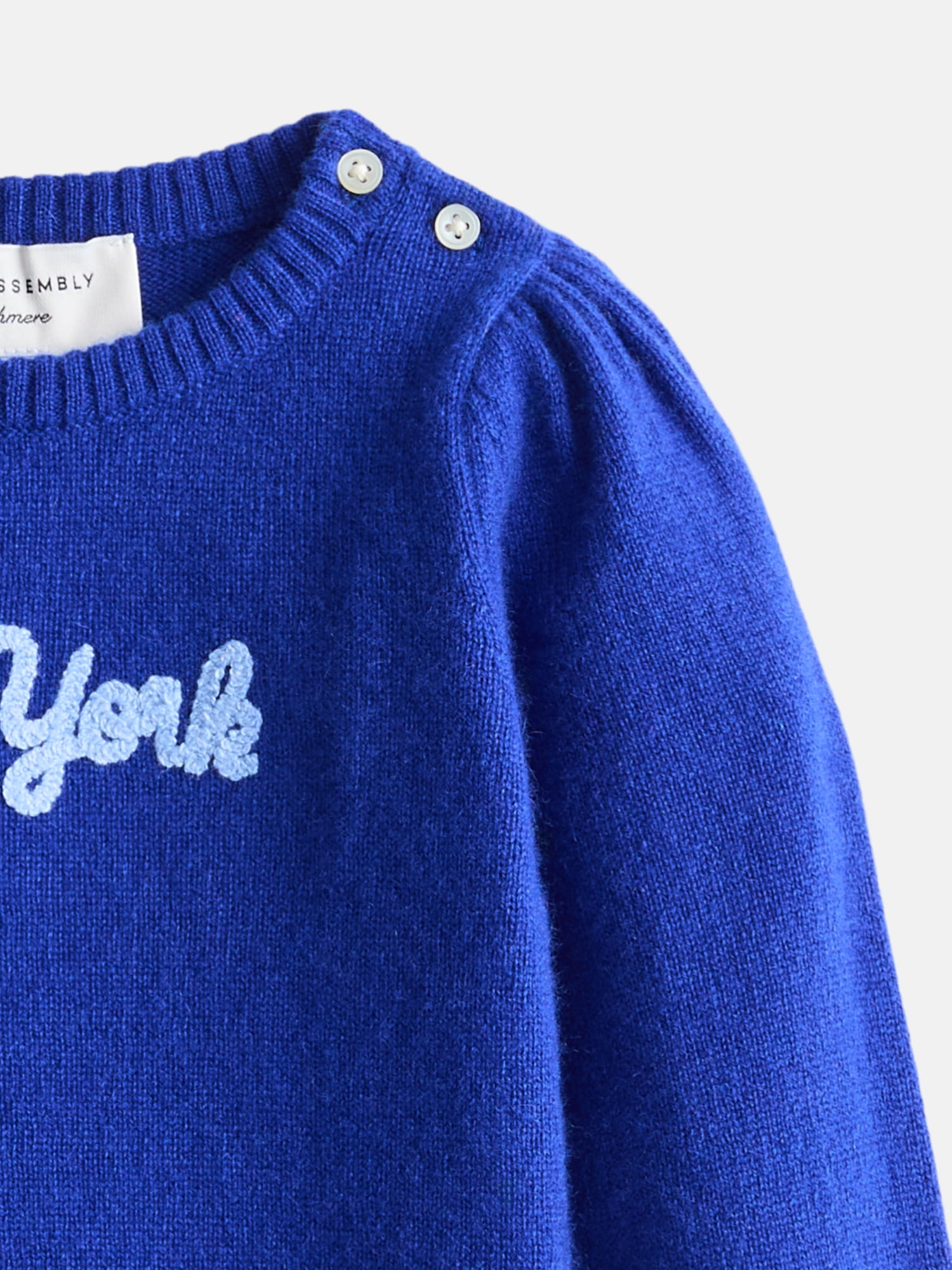 Free Assembly Baby Girls' Embroidered Cashmere Sweater with Puff Sleeves, Sizes 6/9M-18M