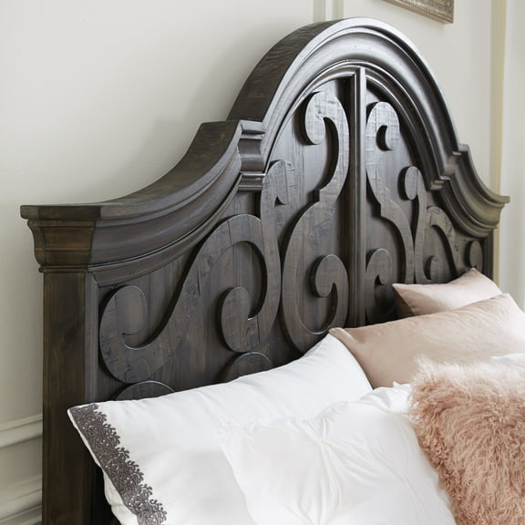 Bellamy Traditional Peppercorn Queen Panel Bed Shaped Headboard King