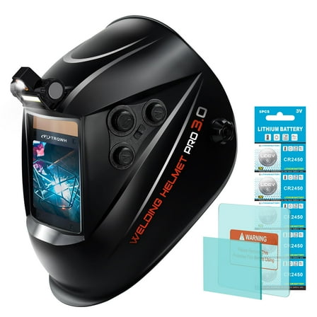 TRQWH Large View 3.94" x 3.15" Welding Helmet Auto Darkening Welding Hood with LED Light Solar Powered True Color 4 Arc Sensor Welding Mask Wide Shade 4/5-9/9-13 Weld Helmet with Grinding (KTS-QLS02)
