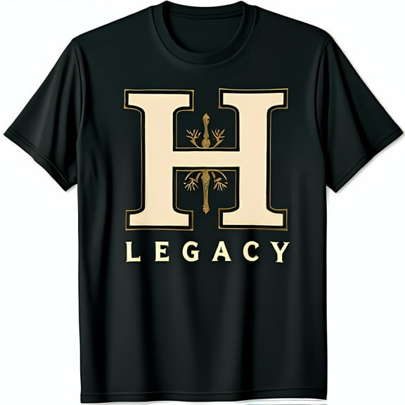 Men s Black T-Shirt with Bold White H Design and Gold Accents LEGACY Print