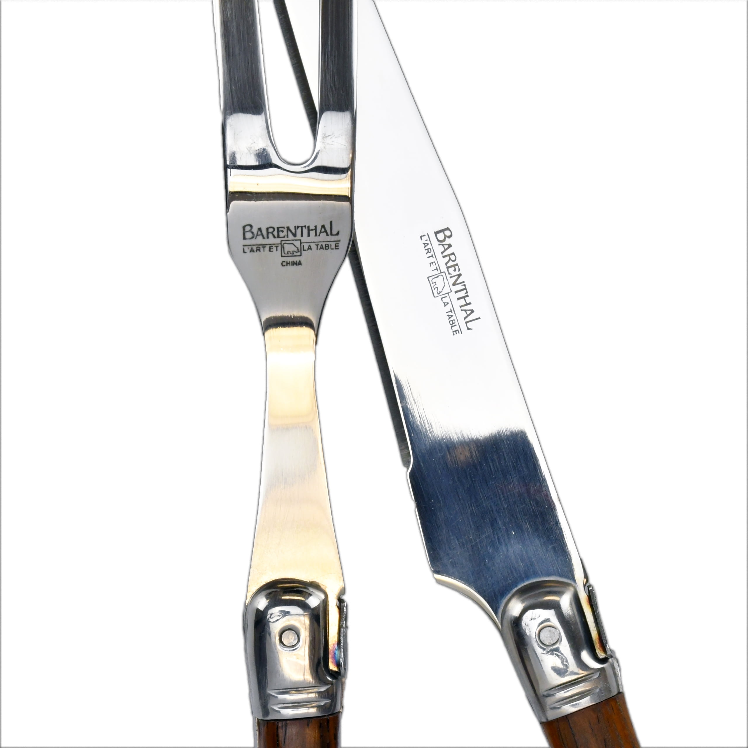 Barenthal Laguiole Inspired 2-pc. Stainless Steel Carving Fork and Knife Set with Natural Wood Handles