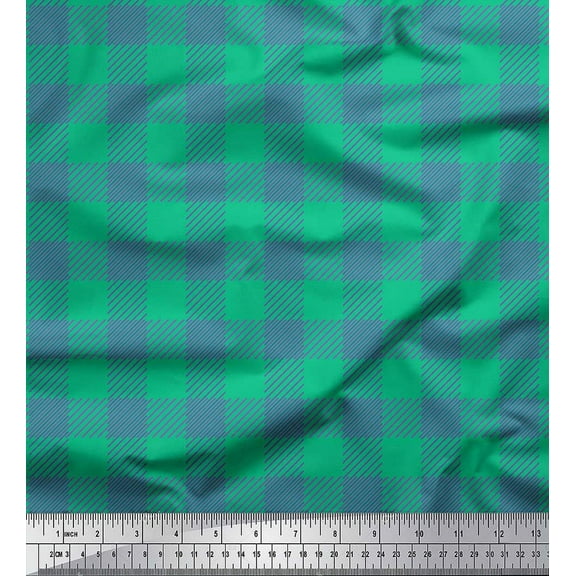 Soimoi Green Cotton Duck Fabric Check Check Print Sewing Fabric Yard 42 Inch Wide