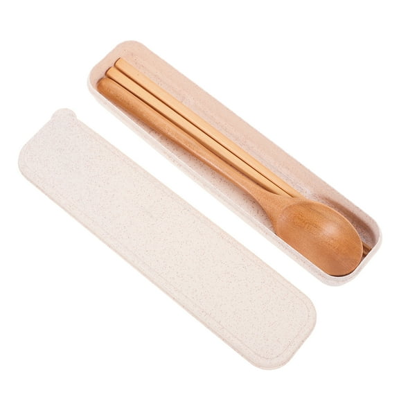 3 Pcs Lunch Silverware with Case Utensils Travel Pupils Beige