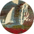thumbnail image 1 of Ahgly Company Machine Washable Indoor Round Abstract Red Brown Area Rugs, 4' Round, 1 of 7