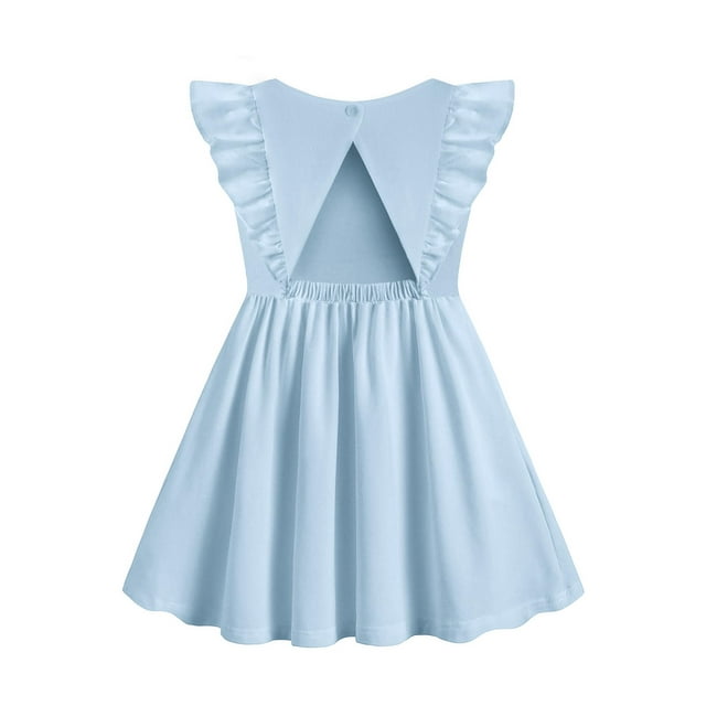 Vestido Arshiner 3T azul con mangas con volantes y espalda sin espalda para niños pequeños