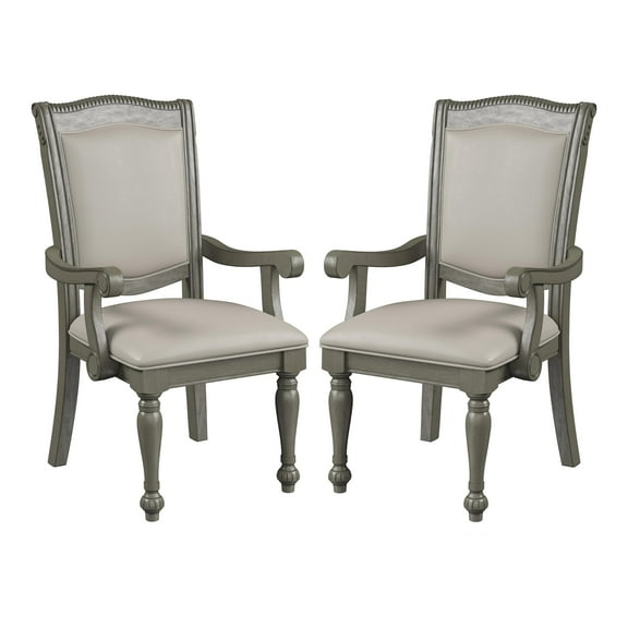 Furniture of America Alstroemeria Gray Faux Leather Dining Arm Chair (Set of 2)