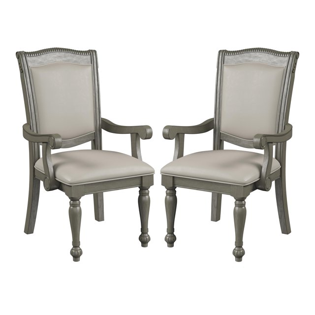 Furniture of America Alstroemeria Gray Faux Leather Dining Arm Chair (Set of 2)