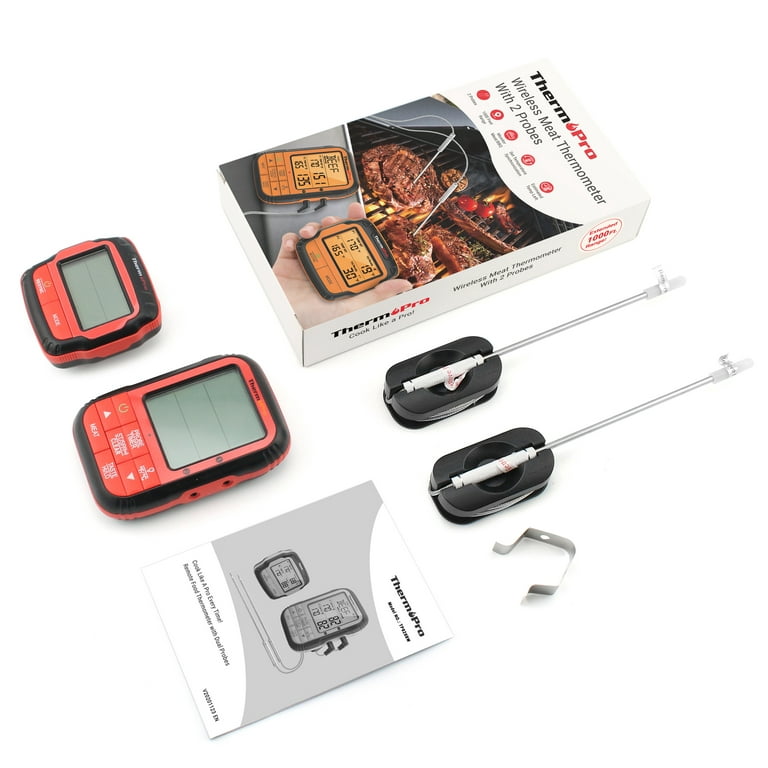 ThermoPro TP829 Wireless Meat Thermometer for Grilling and Smoking, 1000ft Grill Thermometer for Outside Grill with 4 Meat Probes, BBQ Thermometer for