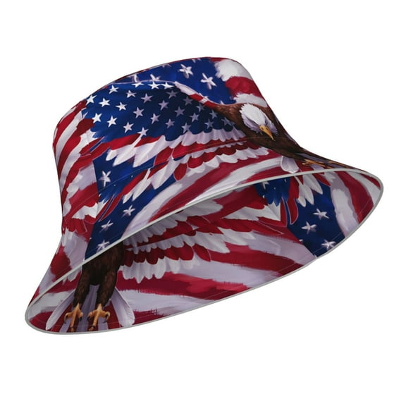 Kdxio Reflective Bucket Hat - USA Eagle with Spread Wings Print Bucket Hat for Men,Women