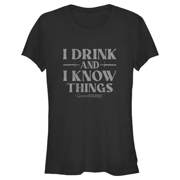 Junior's Game of Thrones I Drink and I Know Things Gray  Graphic Tee Black Medium