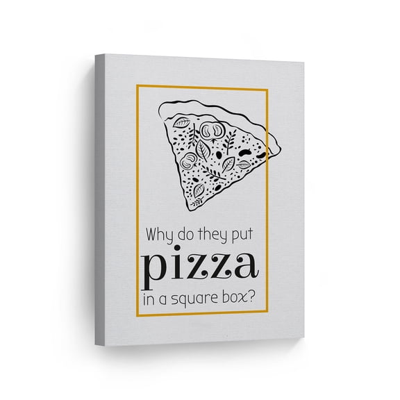 Smile Art Design Why Do They Put Pizza In A Square Box Quote Pizza Slice Illustration Fun Motivational Wall Art Canvas Print Inspirational Home Decor Ready to Hang Made in the USA- 36x24