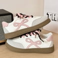 thumbnail image 7 of CHICVOMEY Women's White Faux Leather Low-Top Tennis Sneakers with Double Laces & Bow - Casual Fashion Shoes, 7 of 7