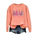 thumbnail image 4 of Women's Pink Christmas Tee Tops,Womens Christmas Pink Pullover Tops Novelty Funny Santa Xmas Tree Graphic Sweatshirt Loose Casual Long Sleeve Crewneck Shirt, 4 of 4