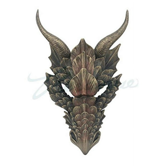 WU76464A4 Masque Mural Tête de Dragon Décor Médiéval - Bronze Métallique