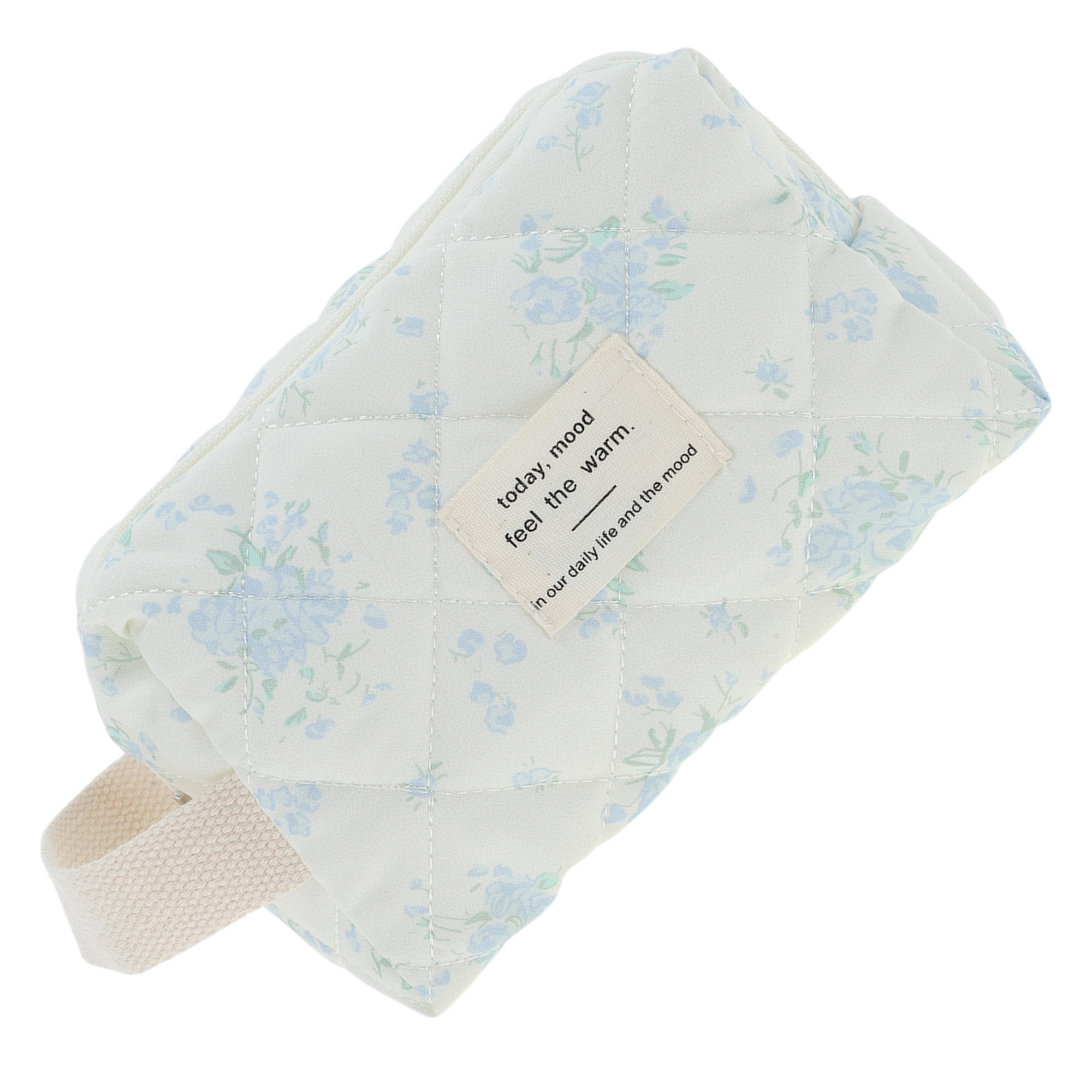 Unique Bargains 1Pc Durable Rose Floral Print Storage Makeup Bag for Vacation Blue