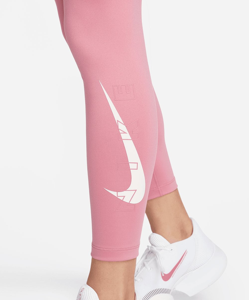 Nike One Girl's Full Length Leggings sz S Tight Fit Mid Rise Pink Zebra  DA0901