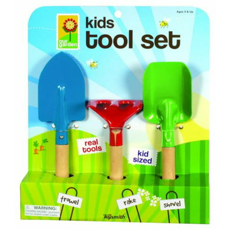 Kid's 3 Piece Garden Tool Set Outdoor Play Includes Trowel, Rake and (Best Way To Store Shovels And Rakes)