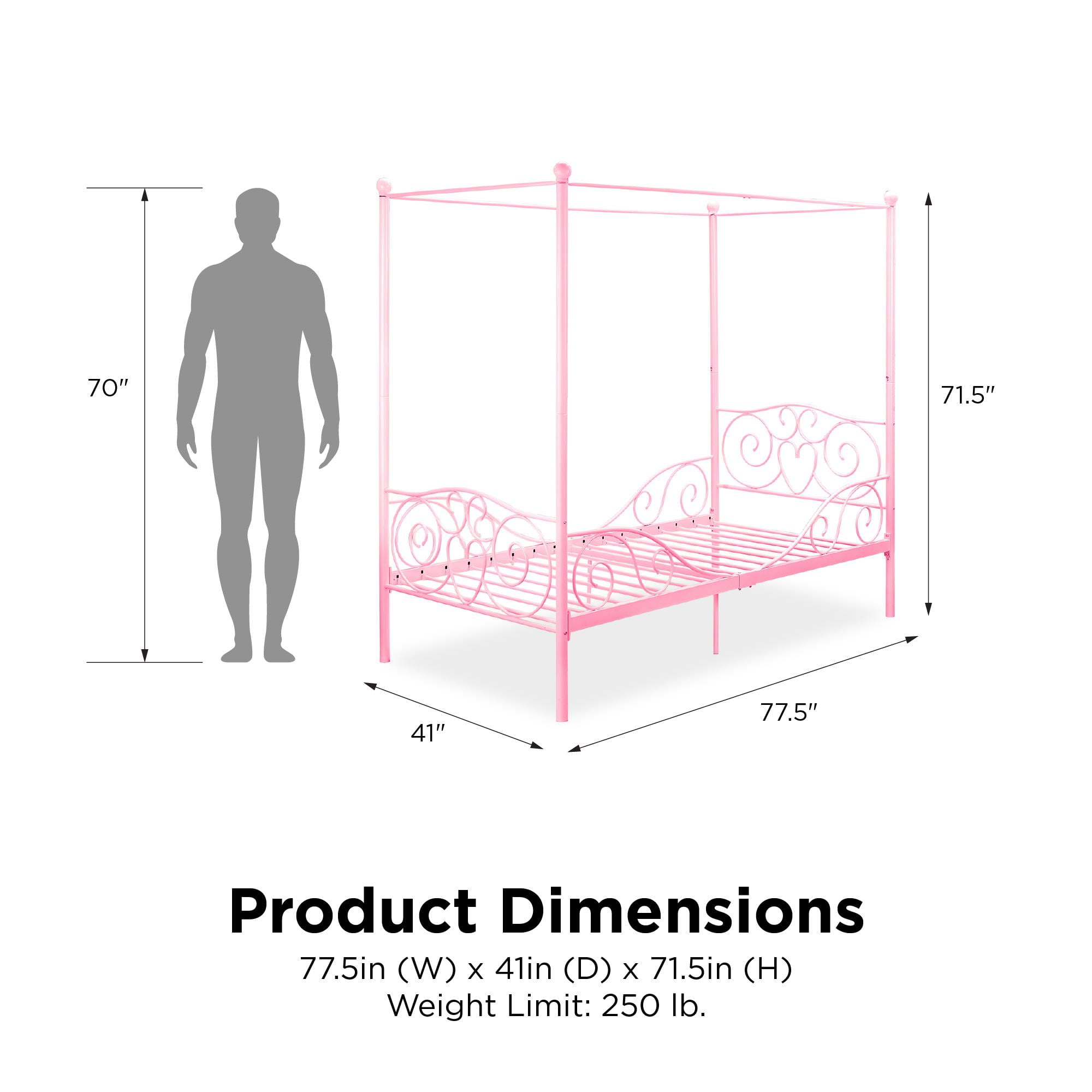 DHP Canopy Metal Bed, Twin, Pink