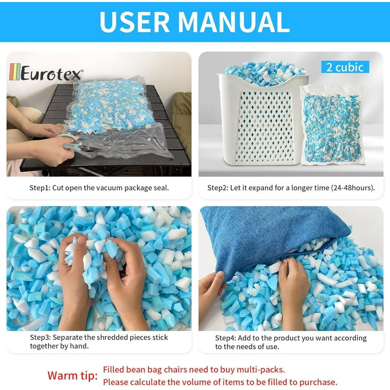 Eurotex Shredded Memory Foam Filling 15 lbs for Bean Bag Filler, Gel Particles Refill, Premium Soft and Comfortable Stuffing