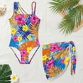 thumbnail image 4 of SEANATIVE Girls Bathing Suit with Mesh Sheer Swimsuit Coverup Children Summer Beachwear One Piece Swimsuits for Teens, Size 13-14 Years, Tropical Hibiscus Flower Palm Leaf Blue, 4 of 7