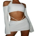 thumbnail image 1 of Women Sexy Clothes Set Slim Halter Neck Solid Color Tops Tie-up Mini Skirt, 1 of 3