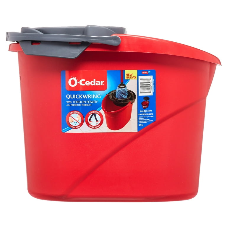 O-Cedar QuickWring Bucket, 2.5 Gallon Mop Bucket with Wringer, Red
