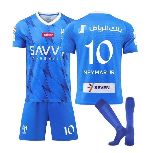 Neymar 23-24 Saudi Arabia League Al-Hilal Jersey No. 10 Home Soccer Jersey Set Adults Children Kids 22(120-130cm)