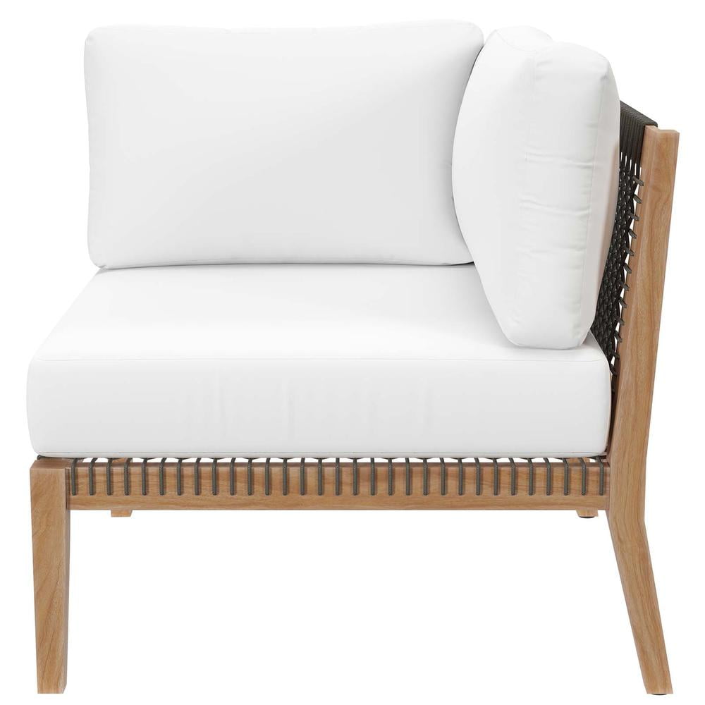 Modway Clearwater Teak Wood and Fabric Outdoor Corner Chair in Gray/White